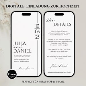 Animierte digitale Hochzeitseinladung – Minimalistische Canva Vorlage zum Selbstbearbeiten | Online Einladungskarte für WhatsApp