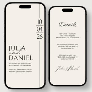 Animated digital wedding invitation for WhatsApp | Minimalist design | Customizable Canva template image 2
