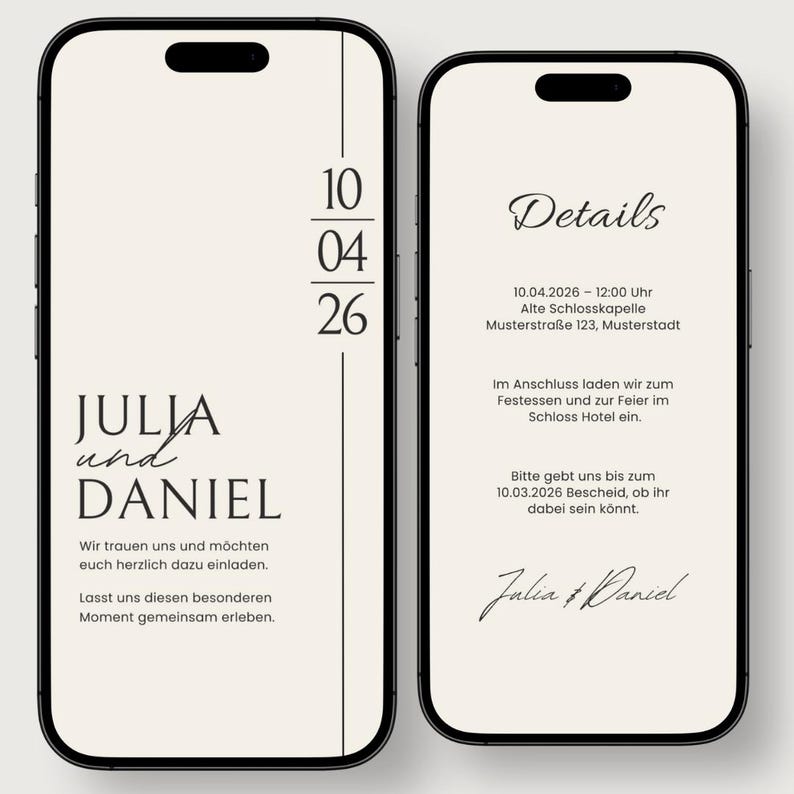 Animated digital wedding invitation for WhatsApp | Minimalist design | Customizable Canva template image 2