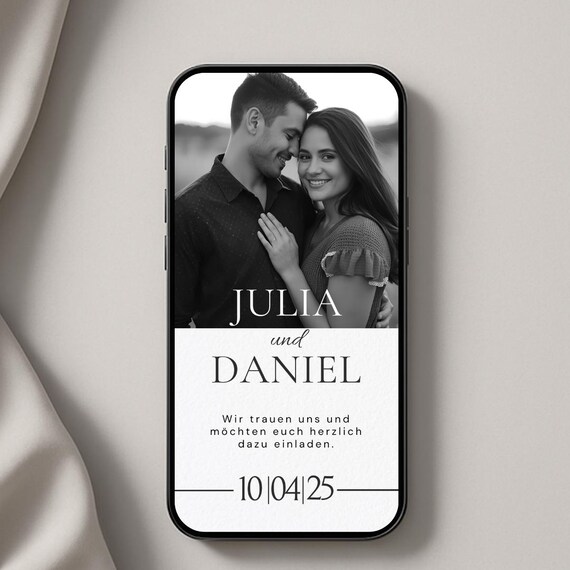 Digitale Hochzeitseinladung mit Foto | Stilvolle Einladungskarte| Animierte WhatsApp Einladung | Moderne Canva Vorlage