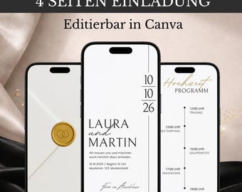 Minimalist digital wedding invitation | Elegant Canva template with timeline | Modern WhatsApp invitation