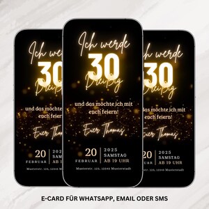 Digitale Einladung 30. Geburtstag – Animierte WhatsApp-Karte im Neon-Gold Design | Modern, Stilvoll & Perfekt für Handyversand