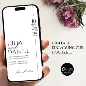 Digitale Hochzeitseinladung animiert | Minimalistische Canva-Vorlage zum Bearbeiten | Sofort-Download für WhatsApp & E-Mail