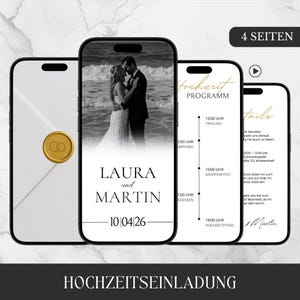 4-page digital wedding invitation with photo & program | Animated WhatsApp invitation | Canva template