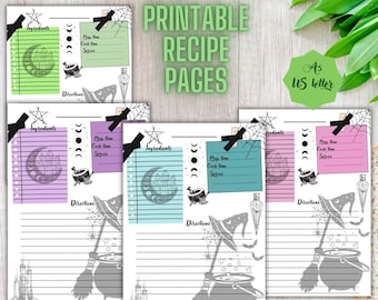 Printable Blank Recipe Pages, Digital Recipe Sheet, Recipe Binder Printable, Cook Book Journal, Blank Recipe Page, Witchy Recipe Worksheet