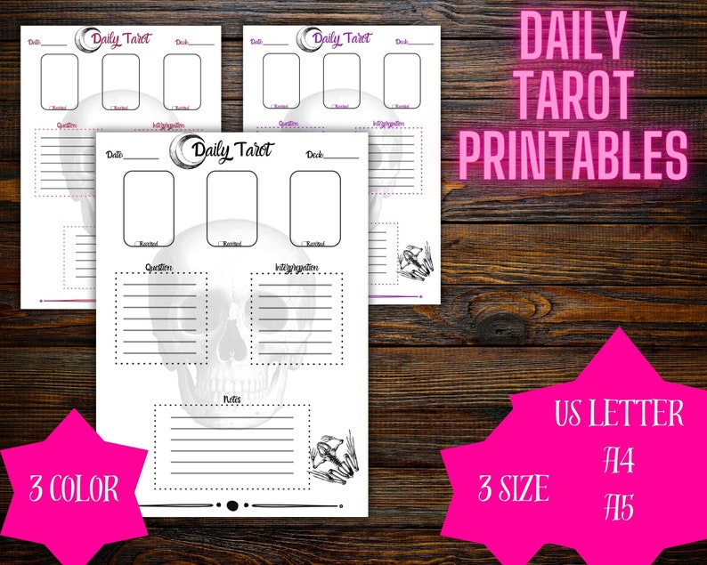 Tarot Journal Printable for Beginner Witches, Daily Three Card Spread, Daily Tarot Journal ...