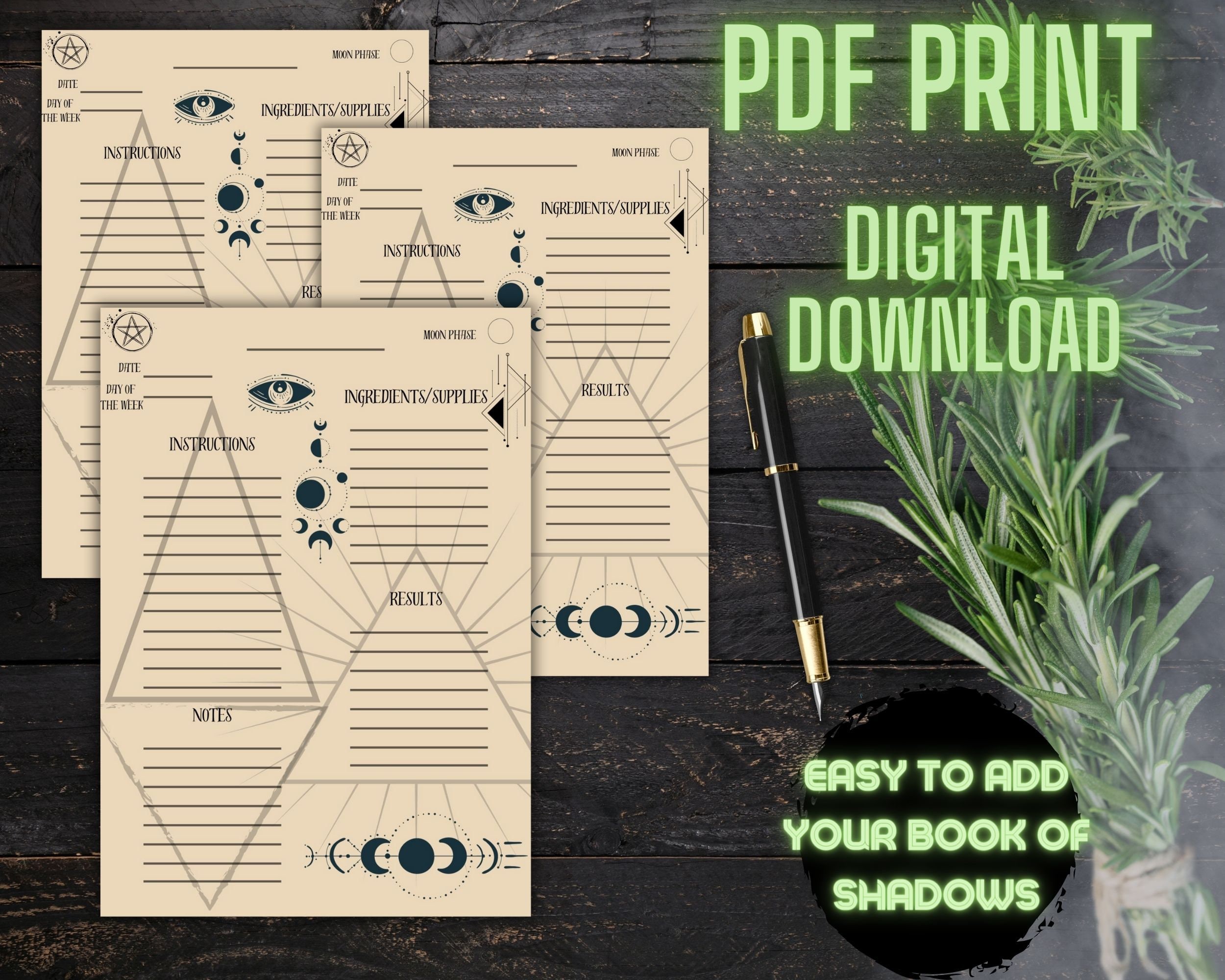 Book of Shadows Spell Template Page, Printable Spell Blank Page, Pdf ...