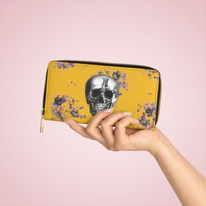 Zipper Wallet, Der Schrei zur Leere gelb, Skull Zipper Wallet, Yellow Wallet