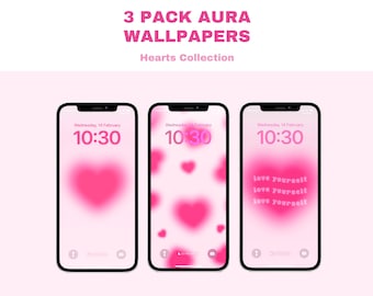 Aura Hearts iPhone Wallpapers, Baby Hot Pink Digital Phone Background, Blurred Gradient Self Love Girly Affirmation Cute Pretty Aesthetic