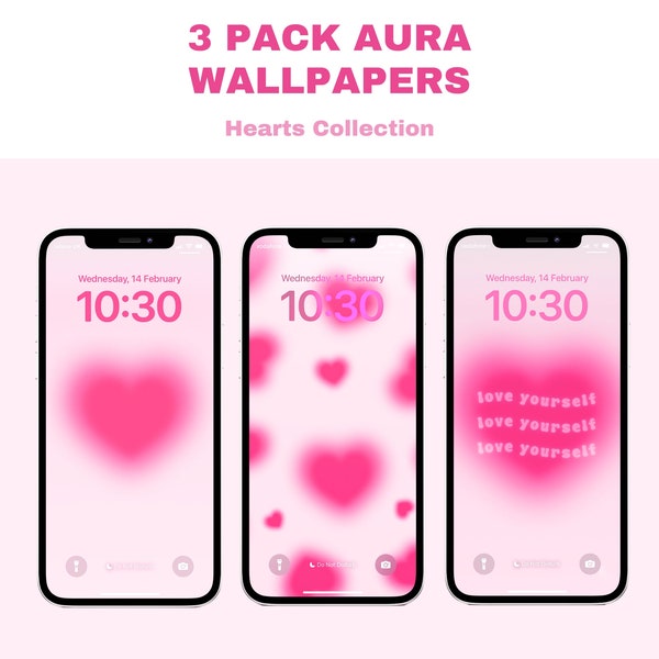 Aura Hearts iPhone Wallpapers, Baby Hot Pink Digital Phone Background, Blurred Gradient Self Love Girly Affirmation Cute Pretty Aesthetic