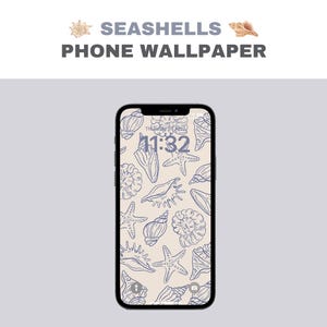 May include: A phone wallpaper with a beige background and a pattern of blue seashells and starfish. The time is 11:32.