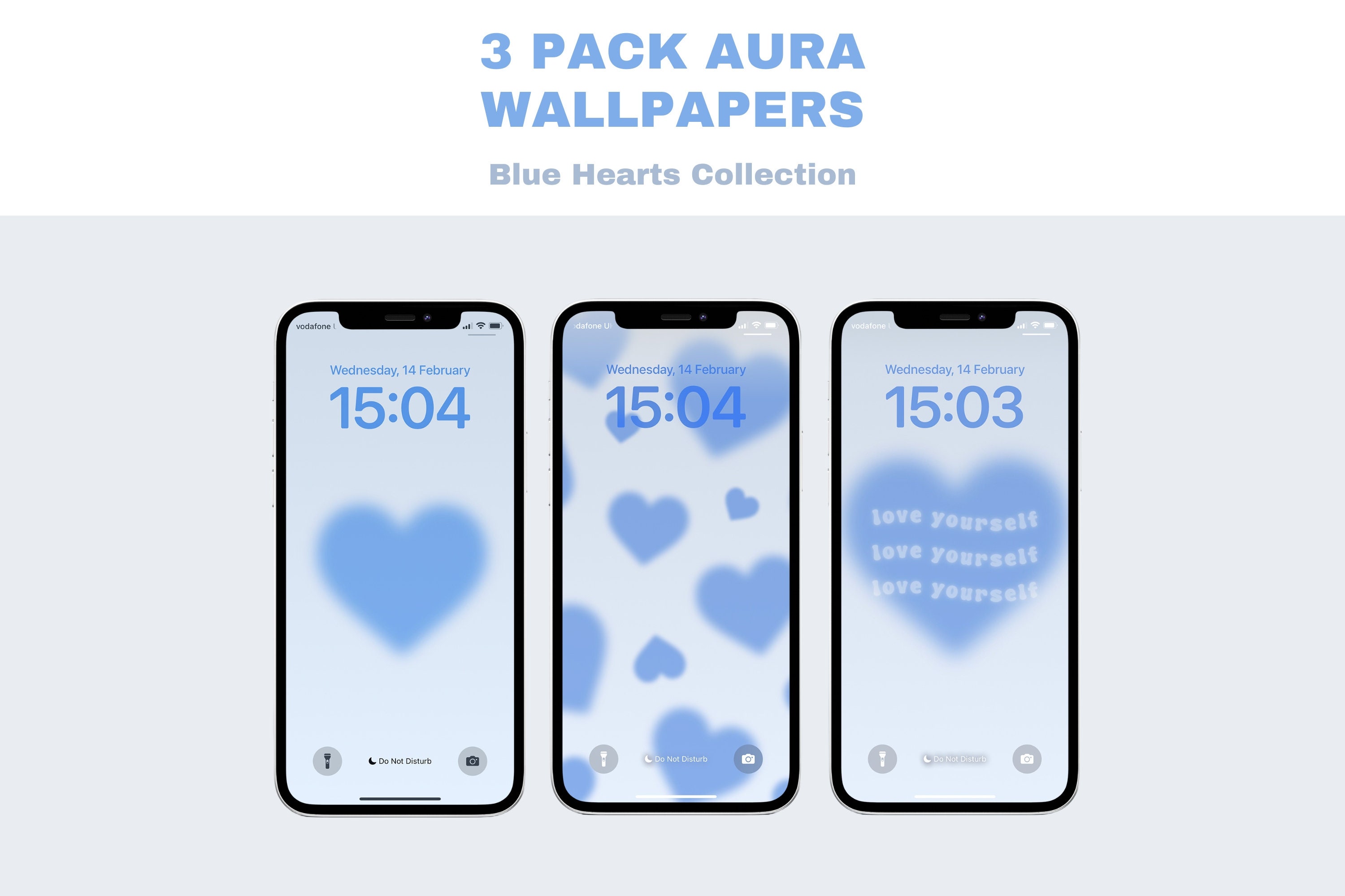 Aura Hearts iPhone Wallpapers, Baby Blue Digital Phone Background, Blurred Gradient Self Love Girly Affirmation Cute Pretty Aesthetic