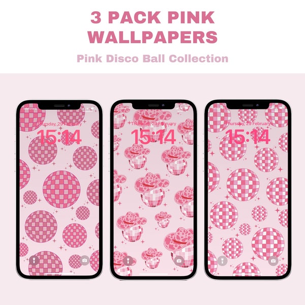 Pink Disco Ball Cowgirl iPhone Phone Backgrounds Wallpapers, Retro Howdy Girly Cute Pretty Aesthetic, iOS Lock Screen Girl Her Gift Graphics