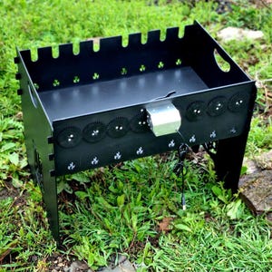 Portable Charcoal BBQ Grill with Automatic Skewer Rotator (6 RPM), Foldable Steel Mangal for 6/8/10 Skewers, Camping & Picnic Grill