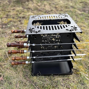 Vertical BBQ Grill – 10 Skewers, Foldable, Portable Outdoor Barbecue, Fire-Resistant 3mm Steel