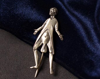 Weird Medieval Not Amused Man badge:  Brass Marginalia Pin