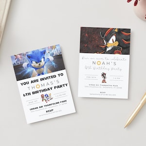 Sonic The Hedgehog-verjaardagsuitnodiging m. GRATIS bedankkaartje + taslabels + cupcakevlaggen!