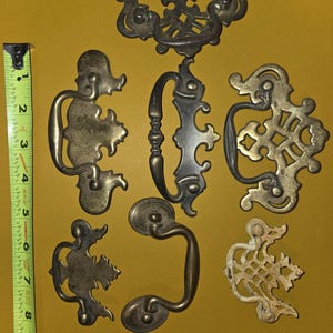 Vintage furniture door pulls, Brass Hardware lot Mixed Handles