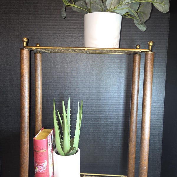 Vintage Telephone/Plant stand; MCM Brass and wood