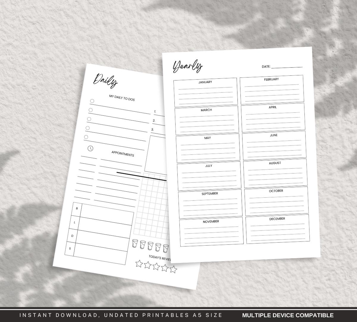 Printable Planner Bundle – Yearly, Monthly, Weekly & Daily Pages ...