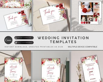 Red Floral Wedding Invitation Set – Elegant Template