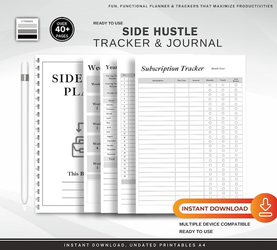 Side Hustle Planner & Business Organizer | Income, Sales and Project Tracker (Printable PDF)