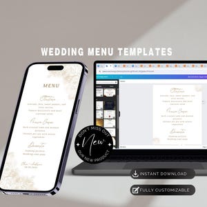 Gold Strokes Floral Wedding Menu Card, Customizable Event Menu, Reception Dinner Menu, Printable Menu Sign, Bridal Menu Card