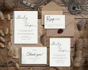 Red Floral Wedding Invitation Card Set | Elegant Printable Invite