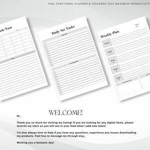 three sheets of paper with the words welcome on them