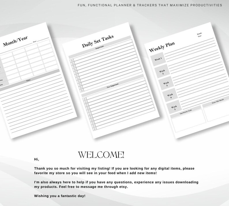 three sheets of paper with the words welcome on them