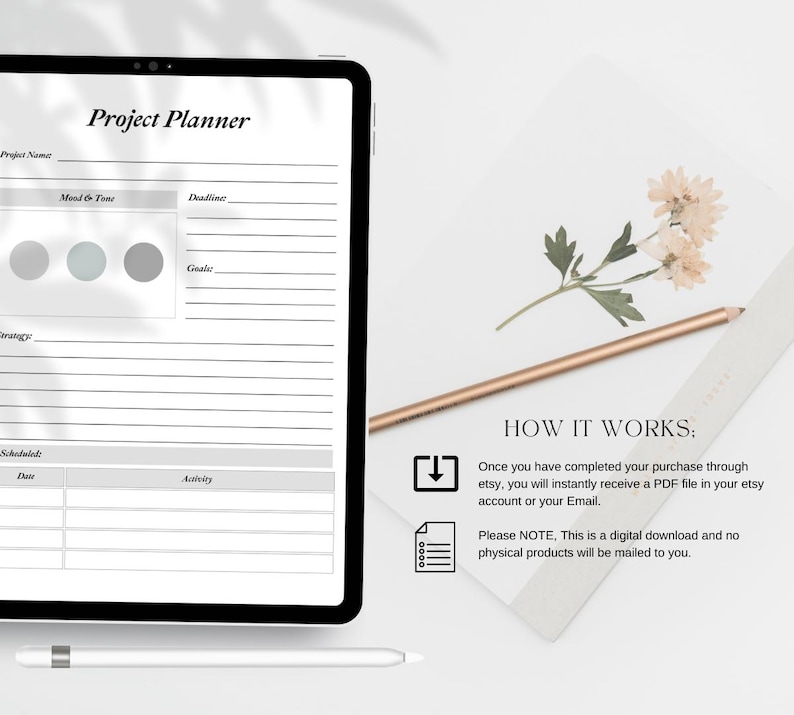 a tablet with a project planner on it