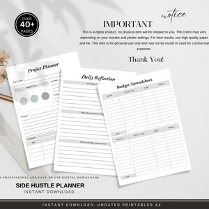a set of three sheets of paper with the words, important, and thank you