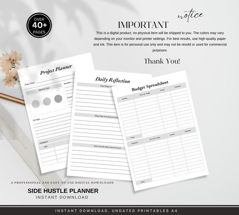 a set of three sheets of paper with the words, important, and thank you
