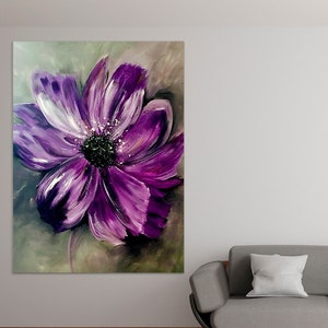 Purple Flower Canvas Painting Wall Art for Your Home, Purple Flower for Living Room Wall Decor, Purple Flowers Canvas Art, Christmas Gift