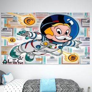 Astronauta Richie, Alec Monopoly, Pop Art Richie Rich, Estilo Banksy, Arte Urbano, Street Graffiti Wall Art, Cartel de pared enmarcado, Bellas Artes