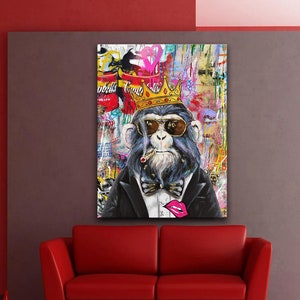 Monkey Graffiti Wall Art Decor - Banksy Monkey Poster - Banksy Prints for Sale - Living Kids Room Decor - Christmas - Birthday Gift