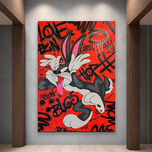 Bugs Bunny Warner Bros. Pop Art, dibujo animado, impresión artística de Rosie, arte de pared de conejo, póster de Bugs Bunny, decoración de pared para habitación de niños, regalo artístico