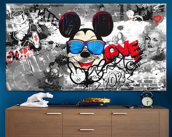 Mickey Mouse Banksy Pop-Art-Poster, Wohnzimmergemälde, Street-Fashion-Drucke, Cartoon-Geburtstagsgeschenk, Geschenkbilder