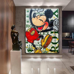 Mickey Mouse Rolex Style Artwork Poster, Luxury Painting Fashion Prints Cartoon Birthday and Christmas Gift, Mickey Graffiti Canvas Decor