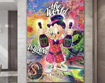 Graffiti Scrooge McDuck Pop Art, Disney Poster, Scrooge McDuck Canvas Painting, Rich Art Painting on Canvas Gift for Donald Duck Lovers,Gift