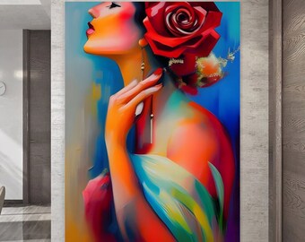 Woman Colorful Portrait, Modern Woman Poster, Living Room Wall Art, Bedroom Wall Art, Woman Portrait, High Quality Print, Christmas Gift