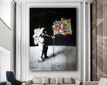 Stampa su tela pop art dell'astronauta di Banksy, arte di Banksy, graffiti dell'astronauta, arte della parete dei graffiti di strada, poster dell'astronauta di Banksy, regalo di arredamento per la casa