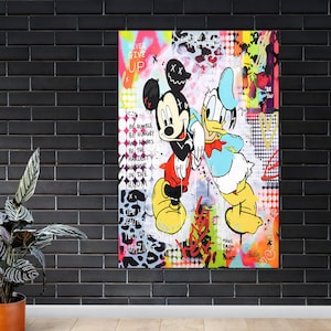 Mickey Mouse and Donald Duck Banksy Pop Art Poster, Street Fashion Prints, Cartoon Birthday Christmas Gift Pictures Home Decor Wall Art