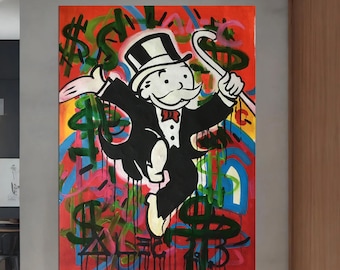 Alec Monopoly Graffiti Hand Painted Oil Painting on Canvas, Urban Art, Graffiti Wall Art, Pop Art Hand Painted, Home Decor, Handcraft Art