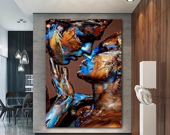 Abstract Couple Painting, Large Modern Home and Office Decor, House Warming Poster, Interior Wall Art, Framed Canvas, High Quality Print