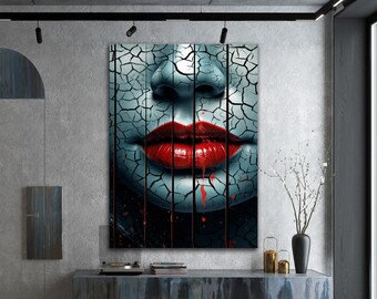 Labios de mujer abstractos, retrato de mujer de labios rojos, arte de la pared de la sala de estar, labios de impresión de arte moderno, arte visionario, lienzo enmarcado, impresión de alta calidad