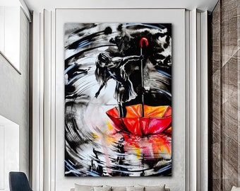 Umbrella Woman Poster, Large Modern Home and Office Decor, Housewarming Gift, Interior Design Wall Art, Framed Canvas, High Quality Print