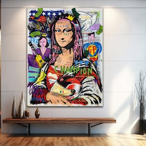 Mona Lisa Pop Art Poster, Pop Art Canvas, Banksy Style Wall Decor, High Quality Banksy Art, Framed Canvas, Street Graffiti,Celebrities Art,