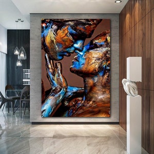 Pintura abstrata de casal, grande decoração moderna para casa e escritório, pôster de aquecimento de casa, arte de parede interior, tela emoldurada, impressão de alta qualidade