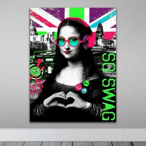 Mona Lisa Pop Art Poster - Graffiti Mona Lisa Canvas - Banksy Style Wall Decor - Banksy Christmas Gift Pictures Home Decor - Birthday Gift
